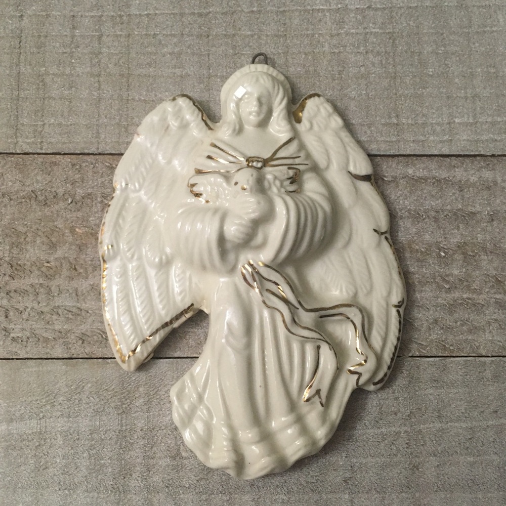 Ceramic Christmas White Gold Angel Ornament